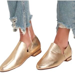 Near New Kelsi Dagger Clara Gold Rush Leather Slip On Slide Loafers!